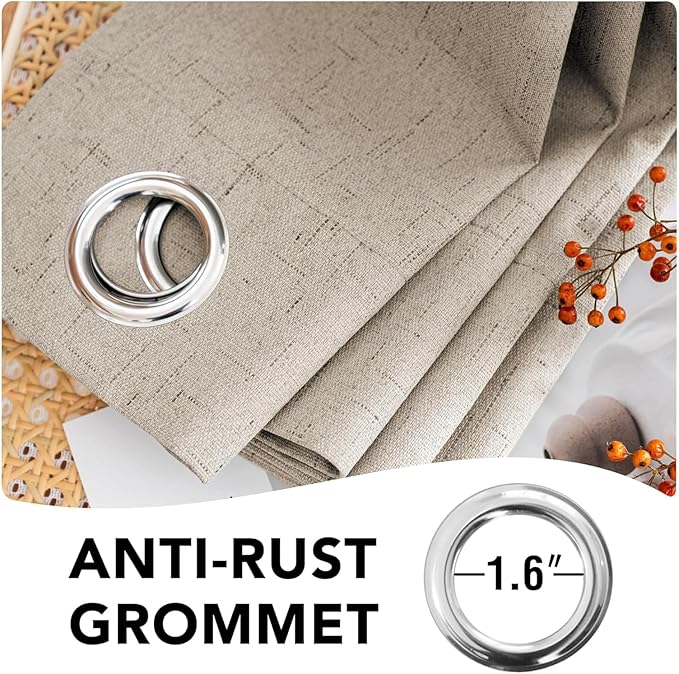 H.VERSAILTEX Linen Curtains 100% Blackout Curtains for Bedroom 90 inch Long Full Light Blocking Nature Linen Blended Window Curtains for Living Room Nickel Grommet (2 Panels, Cobblestone) - Image 6