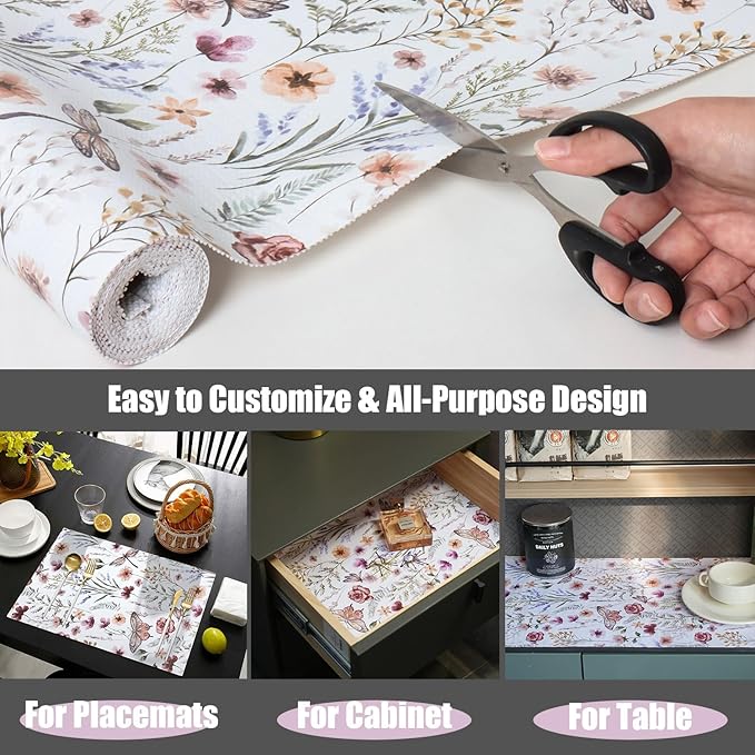 Floral Shelf and Drawer Liner for Kitchen Cabinets,12IN x 20FT Non-Adhesive and Strong Non-Slip Cabinet Drawer Liners for Kitchen Shelf, Waterproof Cupboard Liners,Easy to Clean - Image 8