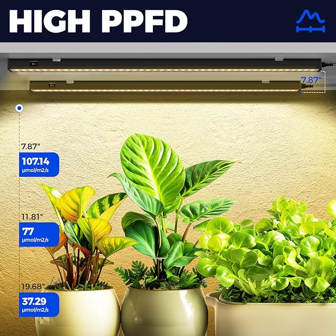 Barrina T5 Grow Lights for Indoor Plants, 2FT 40W (4 X 10W) Magnetic Installation, Full Spectrum Grow Light Strip with Individual Switch, Grow Lamp with Black Cover, Plug and Play, Yellow, 4 Packs - Image 4