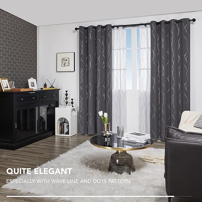 Deconovo Grey Blackout Curtains for Living Room, Thermal Insulated Soundproof Drapes, Wave Dots Foil Print, 52 x 95 Inches Long, 2 Panels, Machine‑Washable Window Panel for Bedroom Nursery Office - Image 9