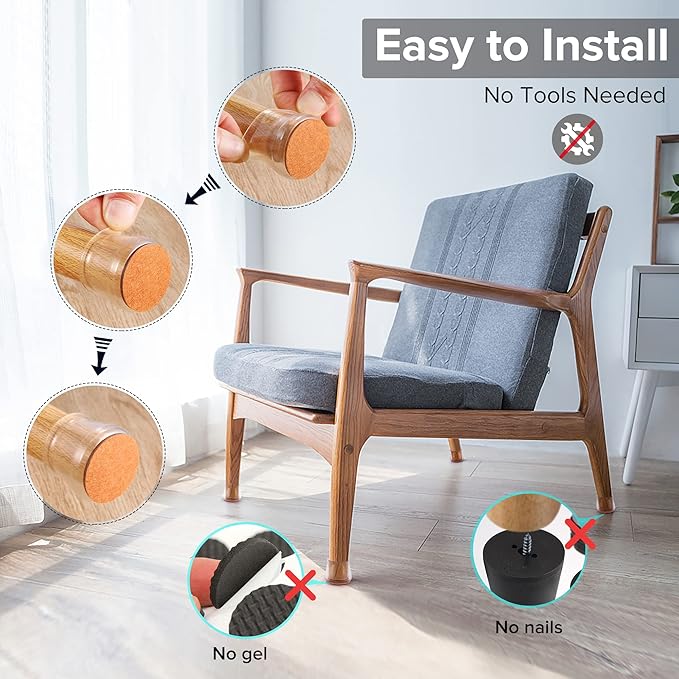 32PCS Upgraded Silicone Chair Leg Floor Protectors for Hardwood Floors, Furniture Sliders for Chair Legs, Felt Bottom Furniture Pads, Anti-Slip Round&Square Cap Covers to Scratch and Reduce Noise - Image 5