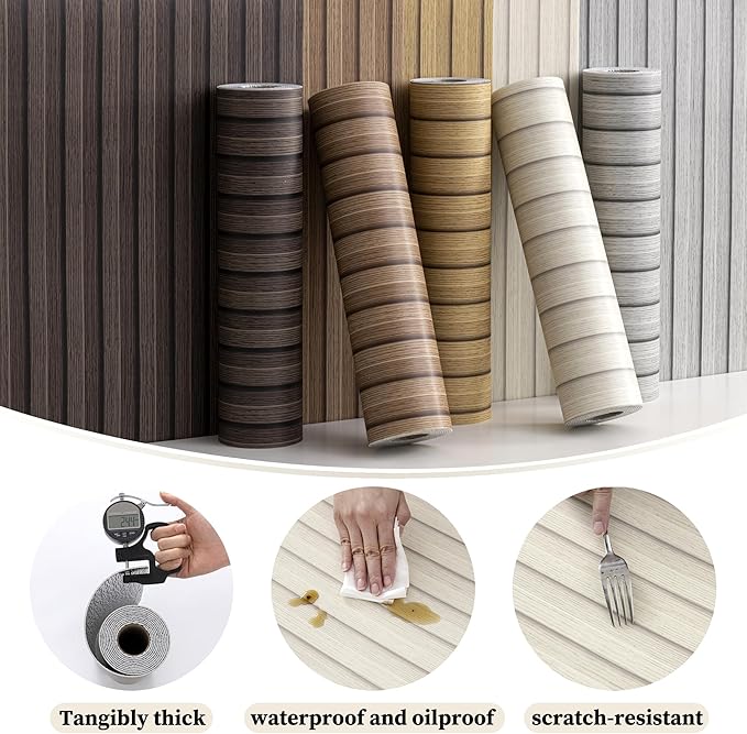 Peel and Stick PVC Slat Wall Panels, Wood Grain Self-Adhesive Soundproof Moisture-Resistant Paneling, 3D Faux Wood Panels for Bedroom Bathroom Walls & Ceilings 118"x15.75"(Off-White,13Sq.ft) - Image 6