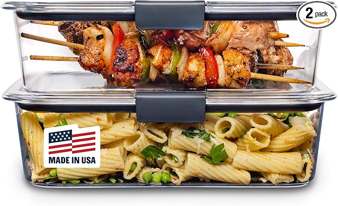 Rubbermaid Brilliance BPA-Free Food Storage Containers with Lids, Airtight Clear Set of 2 (9.6 Cup), Ideal for Lunch, Meal Prep, and Leftovers by Rubbermaid