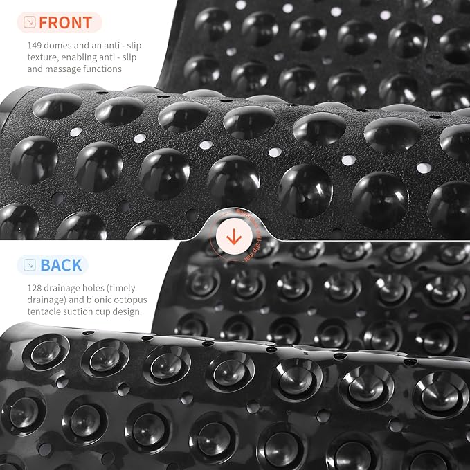 Anti-Slip Bathtub Shower mat, 27.5×14.5（Approximately 70×37cm） inch Soft Oversized Machine Washable Non-Slip Bathtub mat with Drainage Holes, Bathroom Floor Suction Cup.（1-Opaque Black） - Image 2