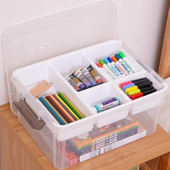 Citylife 17 QT Plastic Storage Box with Removable Tray Craft Organizers and Storage Clear Storage Container for Organizing Bead, Tool, Sewing, Playdoh, 2 Packs - Image 8
