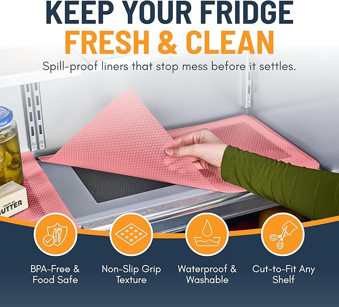 Refrigerator Liners for Shelves (8 Pack) by Linda’s Essentials - Non-Adhesive Shelf or Drawer Liner, BPA-Free Fridge Mats for Kitchen & Cabinets, Easy to Clean, Ideal Household Essentials (Pink) - Image 3