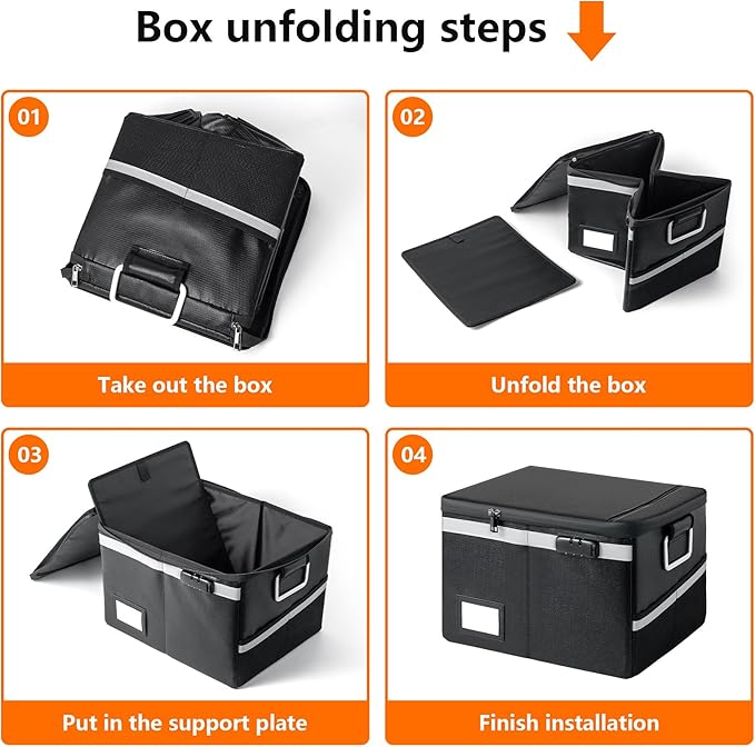Fireproof Waterproof Document Box with Lock - Collapsible Portable File Organizer Hard Shell Storage for Hanging Letter/Legal Folders Home Office Safe (Black, 15.7x11.2x10.2in) - Image 5