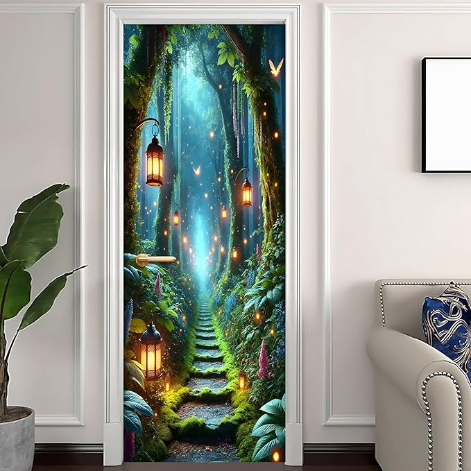 3D Door Stickers, Peel and Stick Vinyl Wallpaper ，Self-Adhesive Mural for Home Decor 30.3" W x 78.7" H (Forest Path, 30.3" W x 78.7" H) - Image 2
