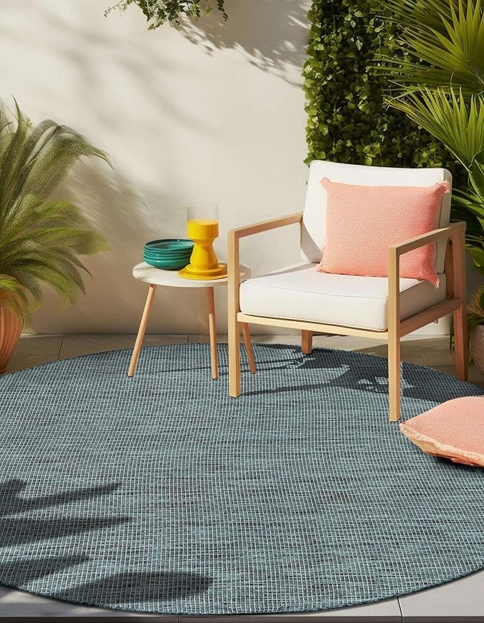 Unique Loom Outdoor Solid Collection Area Rug (7' 10" Round Teal/Navy Blue) - Image 5