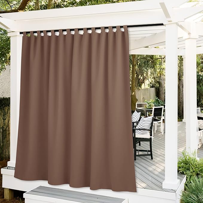 RYB HOME Extra Wide Outdoor Curtains for Patio Waterproof Tab Top Heavy Duty Thermal Insulated in Summer Full Coverage Privacy for Porch, Gazebo & Pergola, W100 x L108, Mocha, 1 Panel by RYBHOME