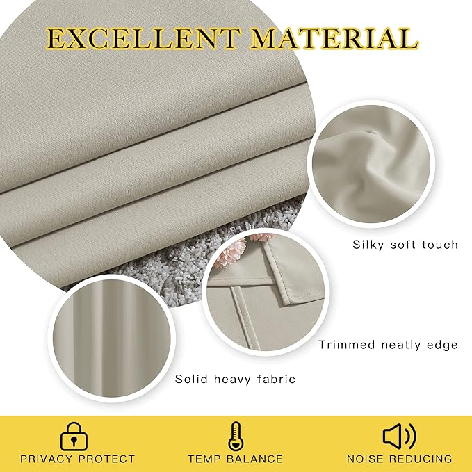 NICETOWN Blackout Natural Curtain for Living Room - Grommet Thermal Insulated Solid Room Darkening Thermal Curtain Drape Sound Reducing for Bedroom/Living Room (1 Panel, W66 x L84) - Image 5