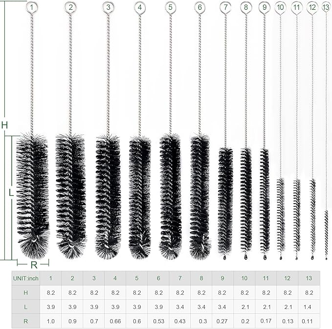 CiaraQ Bottle Cleaning Brushes, 8 Inch Nylon Tube Brush Set, Cleaner for Narrow Neck Bottles Cups with Hook, Set of 13pcs - Image 2