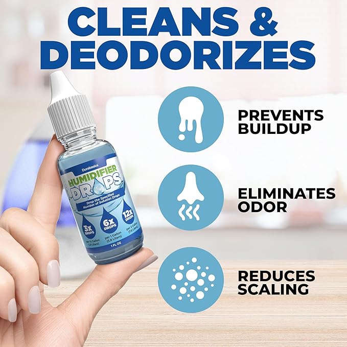Durabasics [2 Pack] Humidifier Drops for Cleaning - Food Grade Humidifier Cleaner Slows Buildup & Scaling - Cleans & Deodorizes Water - Suitable for All Models - 200+ Day Supply - Made in USA - Image 6