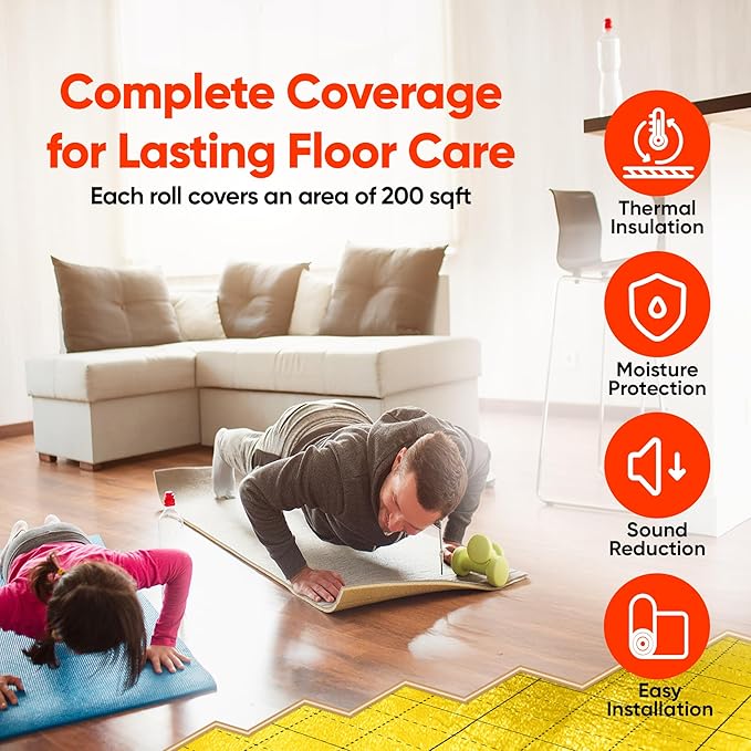 GoldMax Premium Floor Underlayment - 200 sqft Roll - 3mm Thick - with Moisture Barrier - Image 7