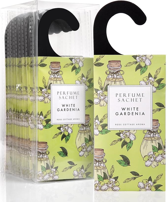 ROSE COTTAGE Large 12 Packs White Gardenia Hanging Closet Deodorizer Air Freshener Long Lasting Scented Sachets Smell Goods for House by ROSECOTTAGE