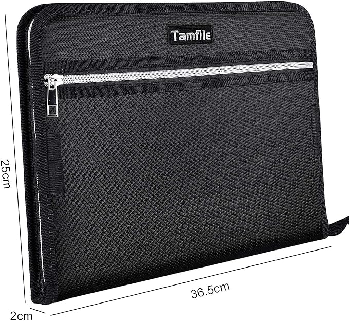 Fireproof Safe Waterproof Accordion File Bag Folder Expanding Filing Folder with 14 Multicolored Pockets, A4 Letter Size, Document Organizer Holder and Color Labels /2 Zipper (Black 14.3" x 9.8") - Image 5