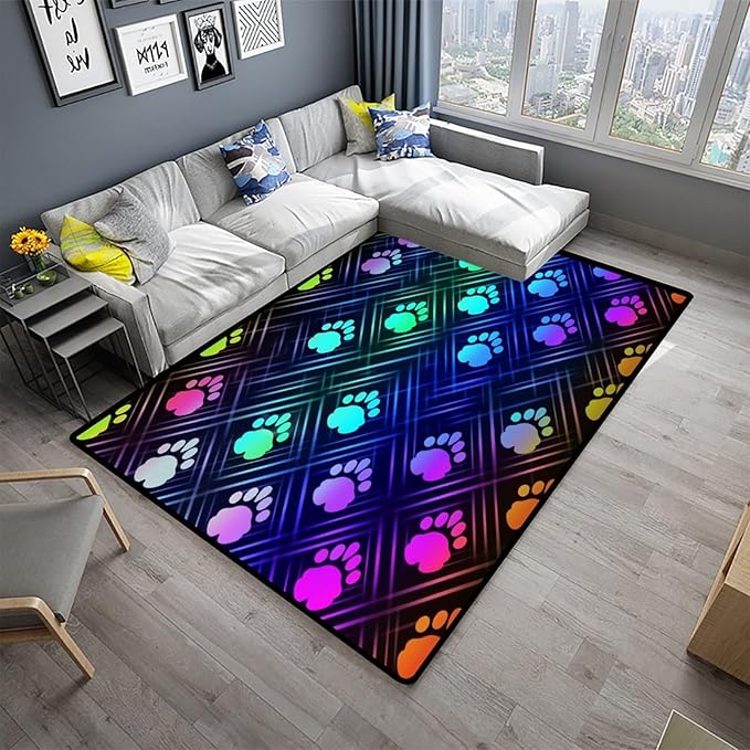 Floor Covering, Colorful Animal Paw Printed Patterns, Moisture Barrier Area Rugs, Fade Resistant, Flame Resistant, Quick Dry, Stain Resistant, Waterproof Floor Carpet for Living Room, 24 x 36 Inch - Image 2
