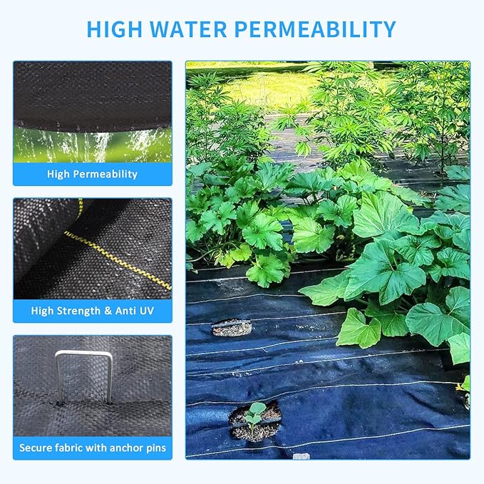 1.3ft x50ft Black Weed Barrier 3.5oz Landscape Premium Fabric-Heavy Duty Woven Ground Cloth with Superior Permeability Weed Control Convenient Design - Image 3