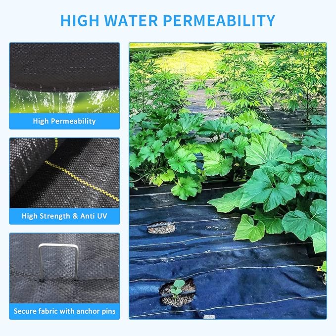4ft x50ft Black Weed Barrier 3.5oz Landscape Premium Fabric-Heavy Duty Woven Ground Cloth with Superior Permeability Weed Control Convenient Design - Image 3