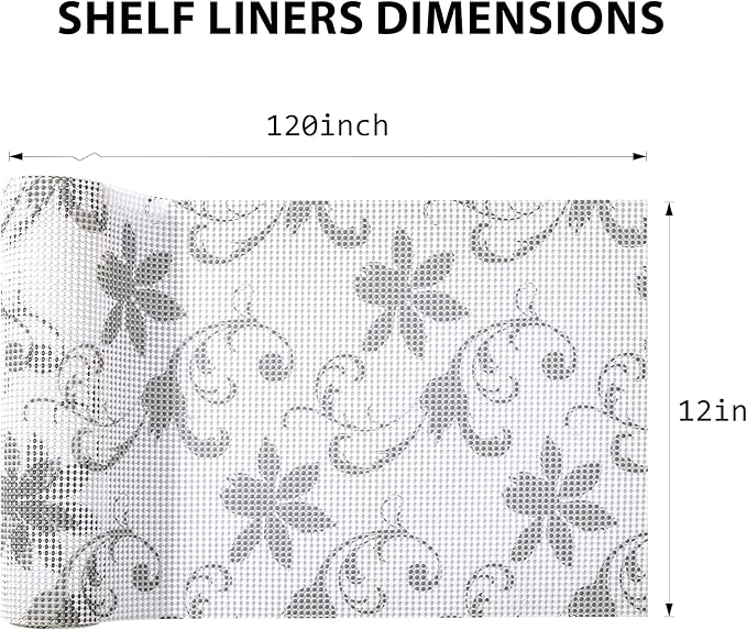 Shelf Liners for Cabinets-Drawer Liner Cabinet Liners for Shelves Kitchen,Non-Adhesive,Non-Slip,White Floral,12 in x 10Ft (120 inch) - Image 7