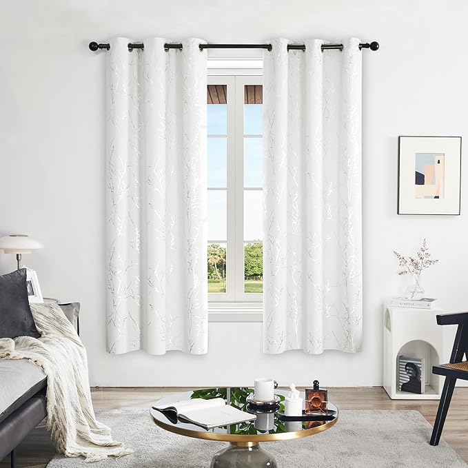 Deconovo White Curtains 72 Inches Long, Room Darkening Curtain, Thermal Insulated Soundproof Drapes, Silver Print, Grommet Top, Light Blocking Window Panels for Living Room Bedroom Nursery, Set of 2 - Image 2