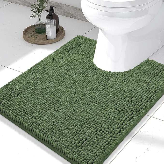 Smiry Luxury Chenille Toilet Rugs U-Shaped 24x20, Soft Absorbent Non-Slip Contour Bathroom Rugs for Toilet, Machine Washable Contoured Bath Mats, Olive Green by Smiry