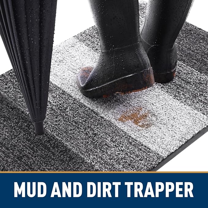Smiry Dog Door Mat for Muddy Paws, Absorbs Moisture and Dirt, Low-Profile Entryway Mat with Non-Slip Backing, Entry Indoor Outdoor Doormat for Inside Floor (47x17 Inches, Grey, Striped) - Image 2