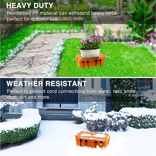Flemoon Large Outdoor Electrical Box, IP54 Waterproof Outdoor Extension Cord Cover Weatherproof, Protect Outlet, Plug, Socket, Timer, Power Strip, Holiday Light Decoration, Orange - Image 7