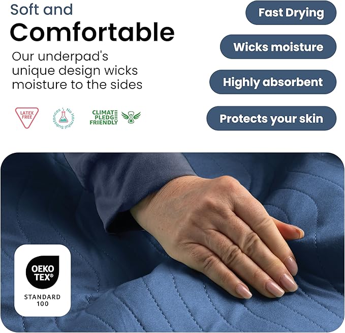 IMPROVIA® Washable Underpads, Heavy Absorbency Reusable Incontinence Pads for Kids, Adults, Elderly, and Pets, Waterproof Protection Floor - Navy & Green, 34"x36" (Pack of 4) - Image 4
