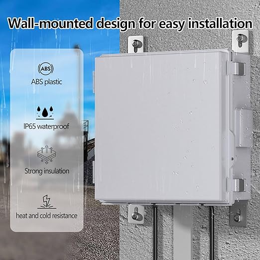 Electrical Junction Box, Ventilated Design, Cable Grommets, Indoor/Outdoor Use with Mounting Panel & Hinged Cover. Waterproof IP 65. (Grey Cover, 13"x13"x5.1") - Image 3