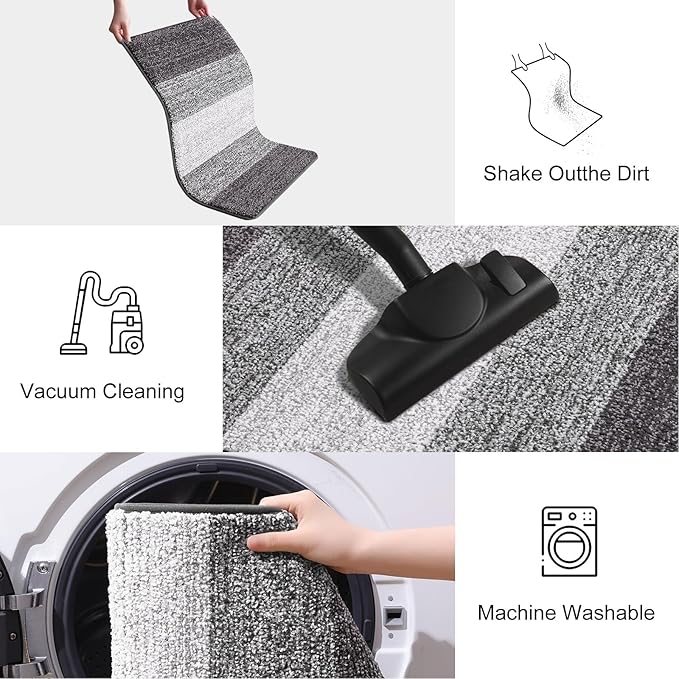 Smiry Dog Door Mat for Muddy Paws, Absorbs Moisture and Dirt, Low-Profile Entryway Mat with Non-Slip Backing, Entry Indoor Outdoor Doormat for Inside Floor (59x20 Inches, Light Grey, Striped) - Image 6