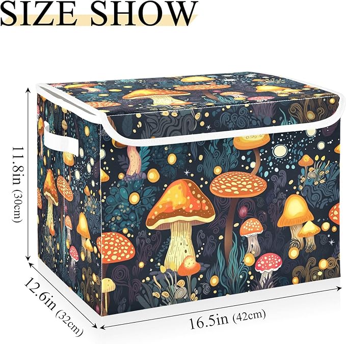 xigua Mushrooms Storage Bins with Lids and Carrying Handle,Foldable Storage Boxes Organizer Containers Baskets Cube with Cover for Home Bedroom Closet Office - Image 3