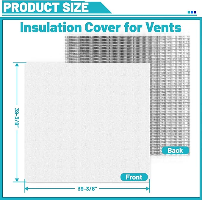 Insulation Cover for Vents, Foam Thermal Insulation with Veclro Strips, 3-Layer Whole House Fan Cover for Ceiling, Attic, RV, Garage, Reflective, Thermal Foam Cover - Image 2