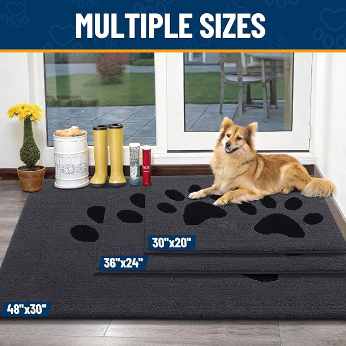 Smiry Dog Door Mat for Muddy Paws, Absorbs Moisture and Dirt, Low-Profile Entryway Mat with Non-Slip Backing, Entry Indoor Outdoor Doormat for Inside Floor (48x32 Inches, Black, Paw) - Image 3