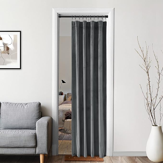 XTMYI Grey Velvet Privacy Room Divider Curtains for Room Separation,Back Tab Door Folding Screen Hanging Indoor Doorway 60-70% Soundproof Curtain for Office Partition Living Room Bedroom Window,Gray - Image 4