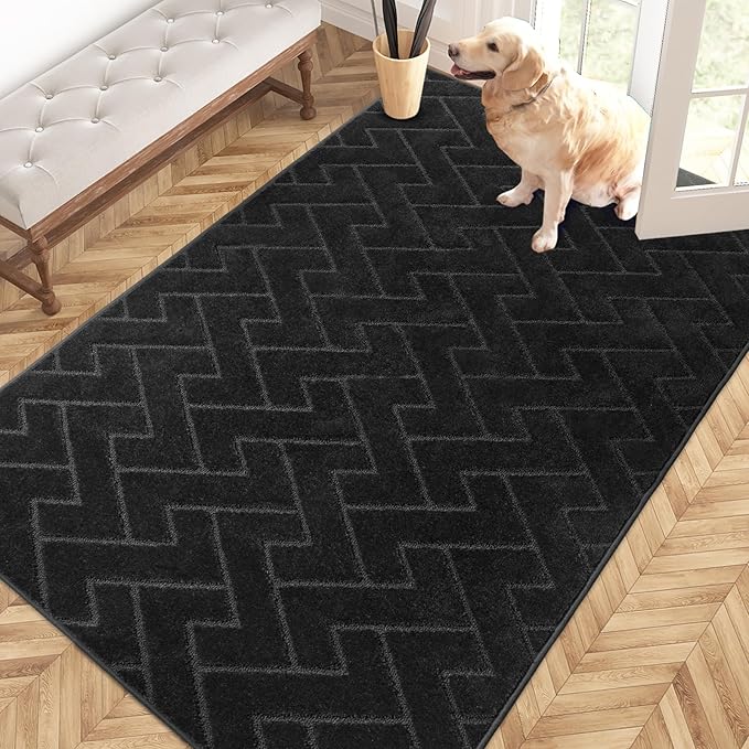 PURRUGS Easy Care Area Rug 4ft x 6ft, Non-Slip Machine Washable Entry Rug, Dog Door Mat, Stain Resistant Accent Rug for Hallway, Bedroom, Living Room and Mudroom, Black by PURRUGS
