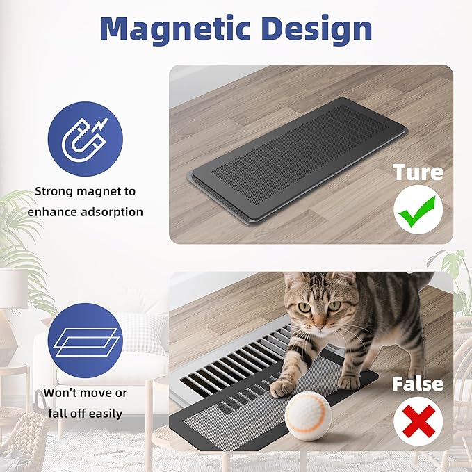 Magnetic Vent Mesh- 4 Pack, 5 x 11 inch Strong Magnetic Vent Covers for Home Floor, Ceiling and Wall Registers, Ventilate While Prevent Objects from Entering, Durable and Solid - Black - Image 7