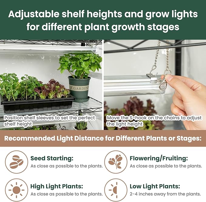 SOLIGT Indoor Greenhouse with Grow Lights - 5 Tier Plant Shelf & 8 x 2FT 6000K Full Spectrum Lights, Thick PVC Cover, Mesh Ventilation, Mini Small Greenhouse Cabinet for Seed Starting Seedlings Growth - Image 5