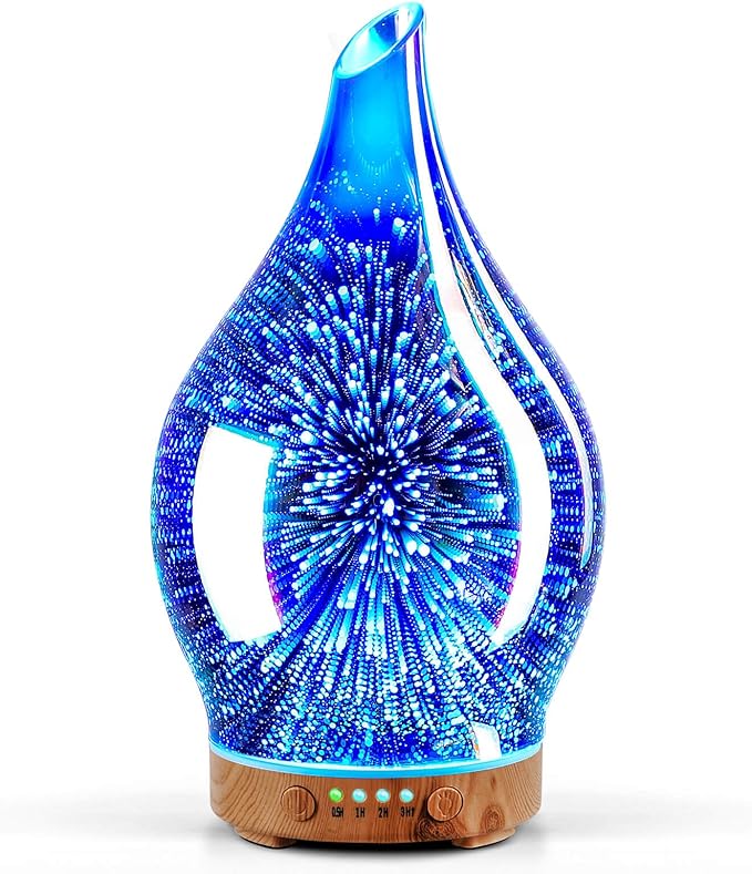 Porseme Oil Diffuser 3D Glass Aromatherapy Ultrasonic Humidifier, Air Refresh Auto Shut-Off, Timer Setting, BPA Free for Home Hotel Yoga Leisure SPA Gift 150ml Last 6H by Porseme