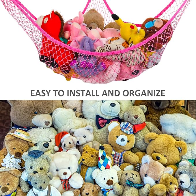 Toy Hammock, Stuffed Animals Hammock, Jumbo Toy Storage Net 83" Wall Sling Corner Extra Large Kids Children Mesh Toy Net Organizer (Pink, 83 Inch) - Image 5