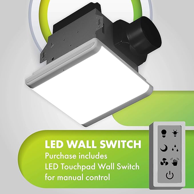 Homewerks 7146-80-MS Bathroom Fan Integrated Dimmable LED Light Humidity Sensor Exhaust Ventilation 1.5 Sones 80 CFM, Smart Motion White - Image 4