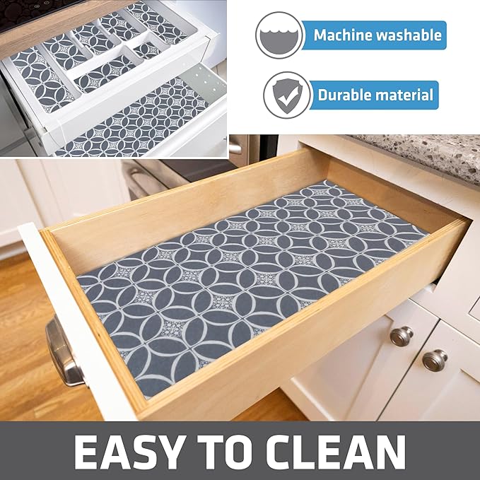 Drymate Premium Luxury Shelf & Drawer Liner, Thick Cushioned Fabric, Non-Adhesive, Absorbent, Waterproof, Slip-Resistant, Liners for Kitchen Cabinets, Cupboards (USA Made)(12”x59”)(2-Pack)(IndigoGrey) - Image 6