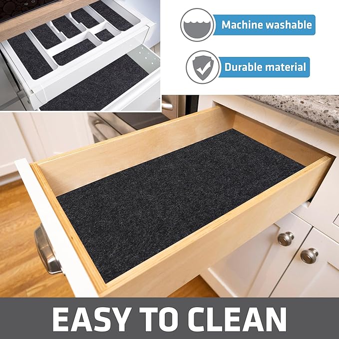 Drymate Premium Luxury Shelf & Drawer Liner, Thick Cushioned Fabric, Non-Adhesive, Absorbent, Waterproof, Slip-Resistant, Liners for Kitchen Cabinets, Cupboards (USA Made)(12”x59”)(24-Pack)(Charcoal) - Image 6