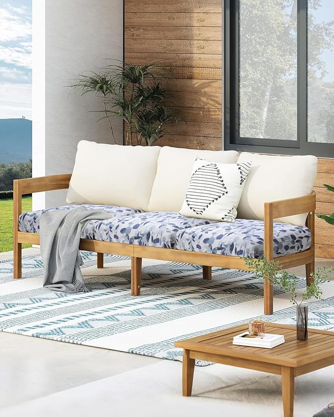 Fuloon Sofa Cushion Covers, Stretch Printed Seat Cushion Cover Couch Seat Slipcovers Washable Furniture Protector for Armchair Loveseat Sofa (Floral White-Blue, 3 PCS) - Image 2