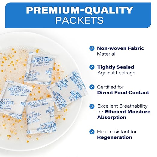 LotFancy 5 Gram (50 Pack) Silica Gel Packets, Color Indicating Desiccant - Rechargeable Moisture Absorbers for Food Storage, Electronics, 3D Filament & Gun Safes - Image 6