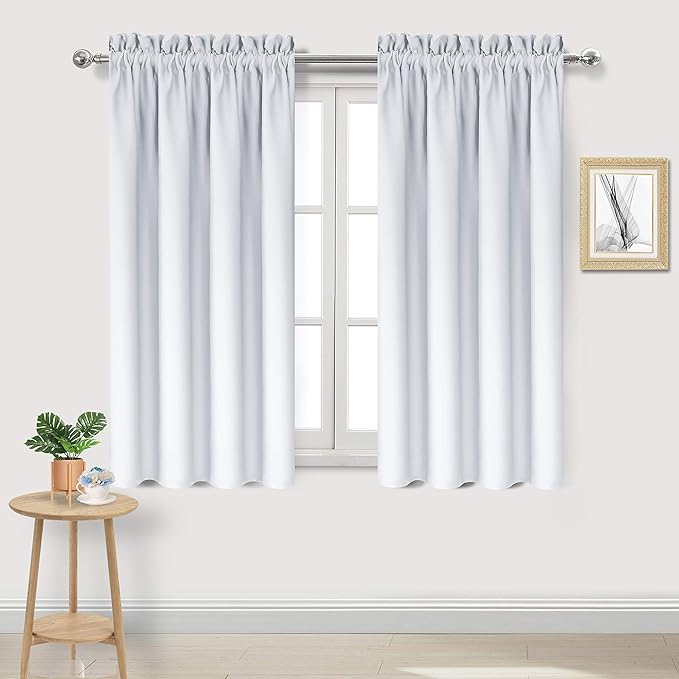 DWCN Blackout Curtains Room Darkening Thermal Insulated Bedroom Curtains Window Treatments, 42 x 45 inches Long, Set of 2 Greyish White Rod Pocket Drapes by DWCN