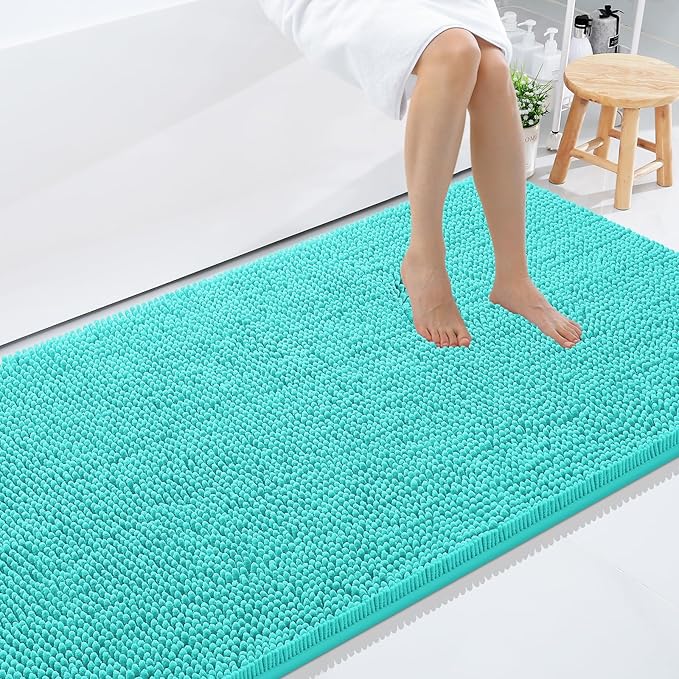 Smiry Luxury Chenille Bathroom Rugs 59x35, Extra Soft and Absorbent Shaggy Bath Mat, Machine Washable, Non-Slip Plush Carpet Runner for Tub, Shower, and Floor, Home Decor Accessories, Turquoise by Smiry