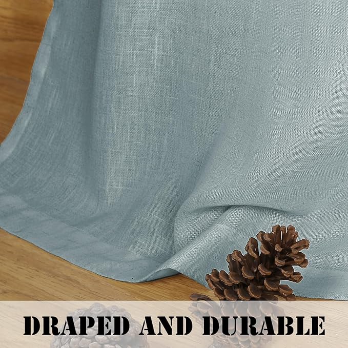 H.VERSAILTEX Linen Curtains Elegant Natural Linen Semi Sheer Curtains Energy Light Filtering Rod Pocket Window Treatments Panels for Living Room (Set of 2, Cloud Blue, 52 inch W X 108 inch L) - Image 6