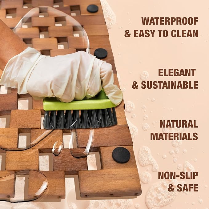 Acacia Wood Bath Mat - Non Slip Sturdy Wooden Shower Mat - Spa, Sauna, Cold Plunge, Camping, Bathroom Décor, Wood Door Mat 20" x 32" - Image 6