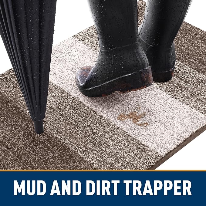 Smiry Dog Door Mat for Muddy Paws, Absorbs Moisture and Dirt, Low-Profile Entryway Mat with Non-Slip Backing, Entry Indoor Outdoor Doormat for Inside Floor (36x24 Inches, Light Brown, Striped) - Image 2